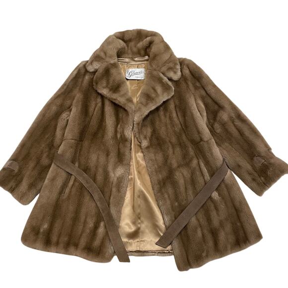 Grace’s Nashville Faux Fur Genuine Suede Belted Coat | Mid Century Vintage S/M/L - Picture 2 of 16